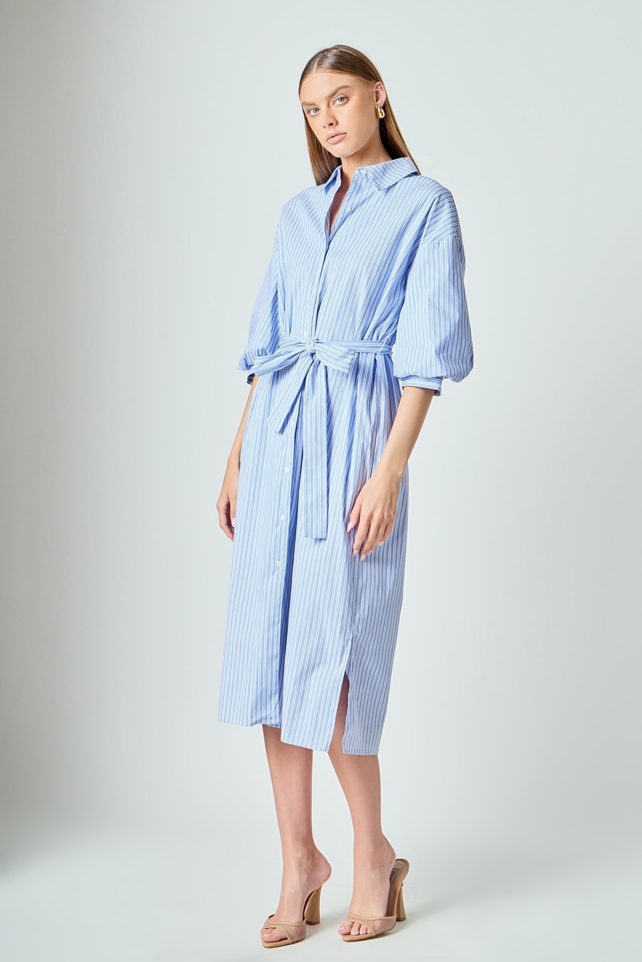 LA'VEN - Striped Collared Midi Dress - DRESSES available at Objectrare