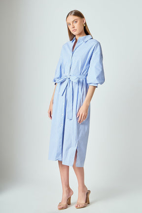 LA'VEN - Striped Collared Midi Dress - DRESSES available at Objectrare