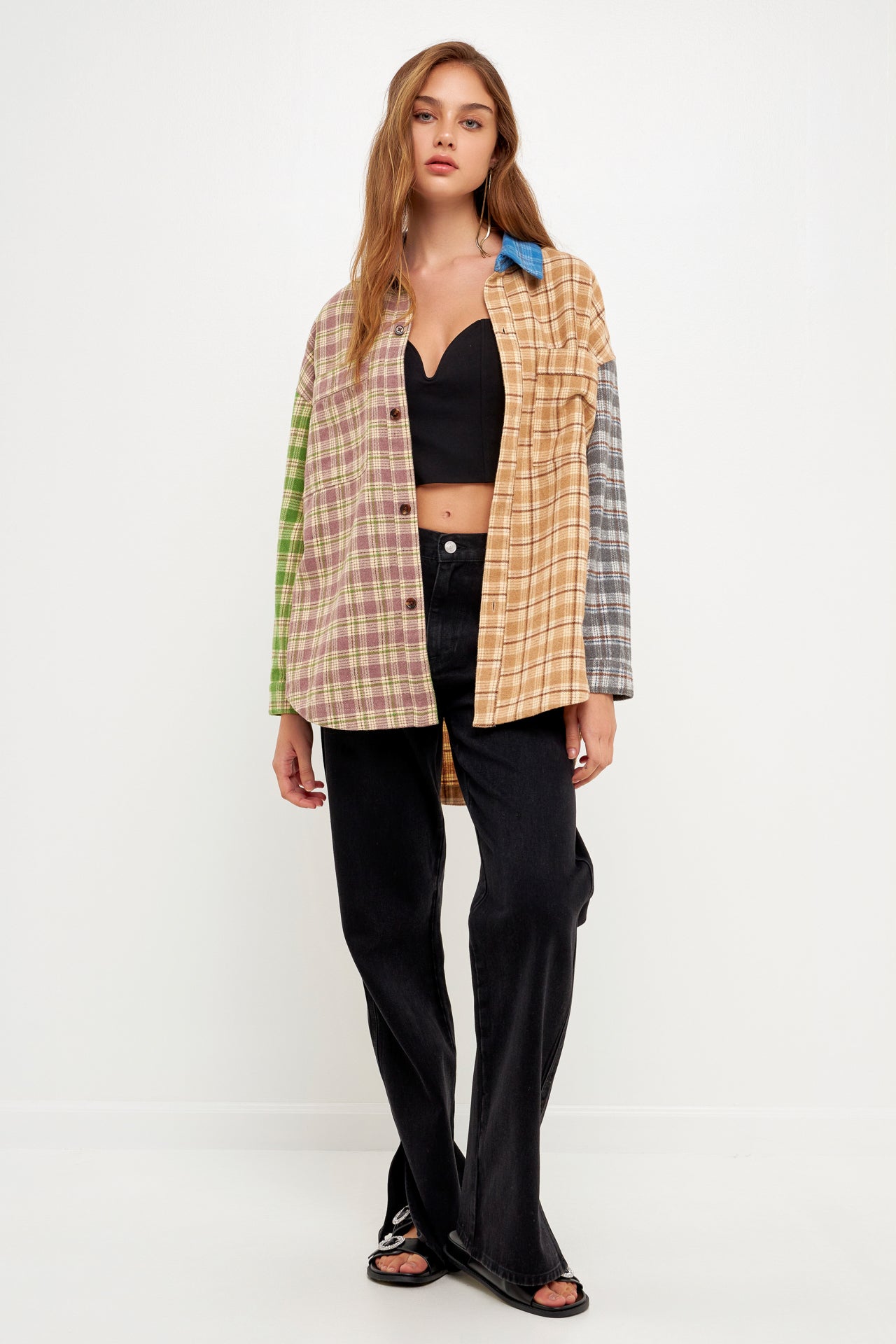 Grey Lab - Oversize Plaid Colorblock Shirt