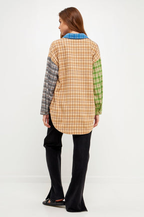 GREY LAB - Oversize Plaid Colorblock Shirt - TOPS available at Objectrare