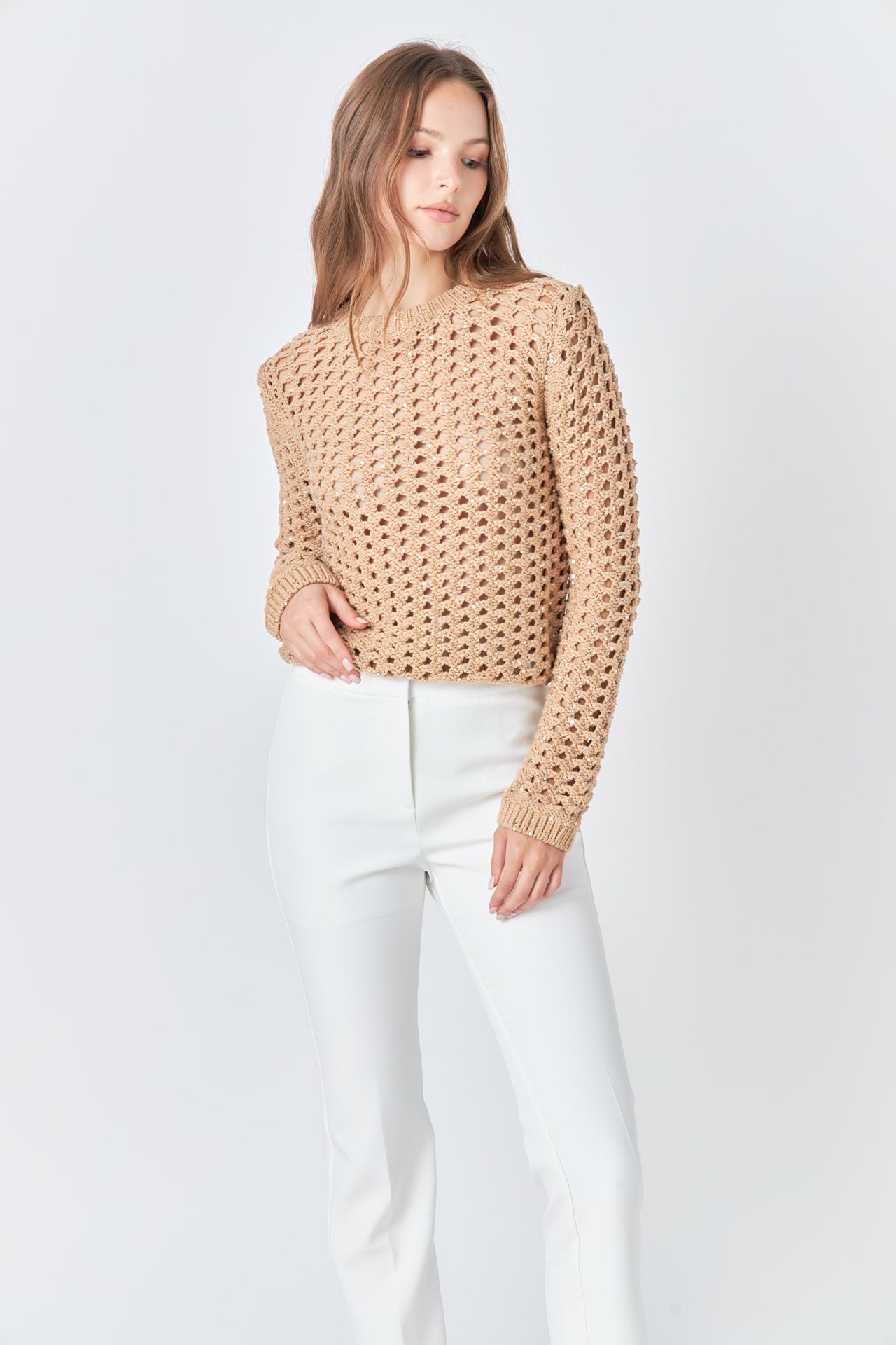 ENDLESS ROSE - Endless Rose - Sequins Knit Long Sleeve Top - TOPS available at Objectrare