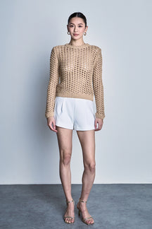 ENDLESS ROSE - Sequined Knit Long Sleeve Top - TOPS available at Objectrare