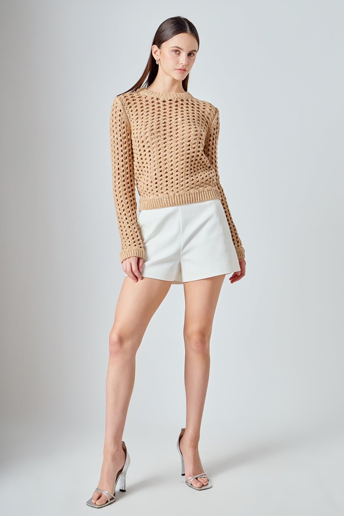 ENDLESS ROSE - Sequined Knit Long Sleeve Top - TOPS available at Objectrare