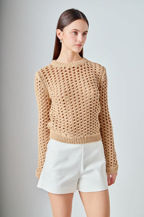 ENDLESS ROSE - Sequined Knit Long Sleeve Top - TOPS available at Objectrare