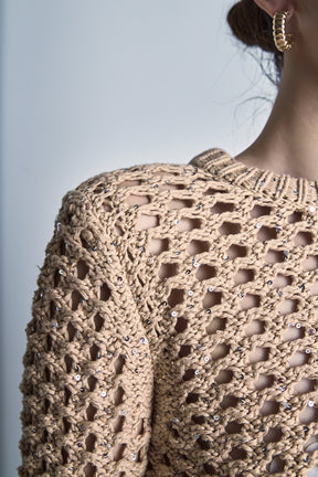 ENDLESS ROSE - Sequined Knit Long Sleeve Top - TOPS available at Objectrare
