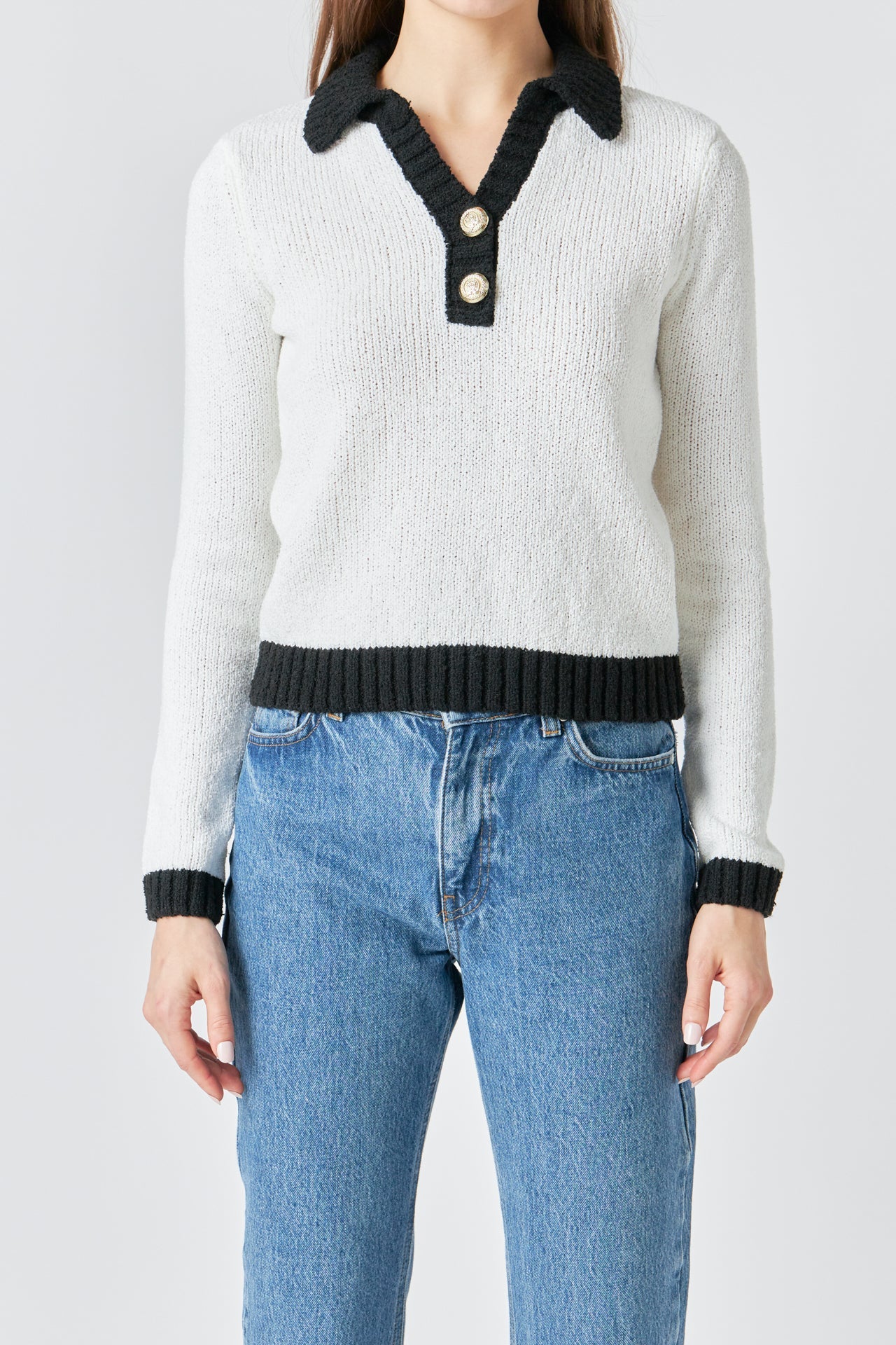 ENDLESS ROSE - Endless Rose - Knit Collared Contrast Sweater - SWEATERS & KNITS available at Objectrare