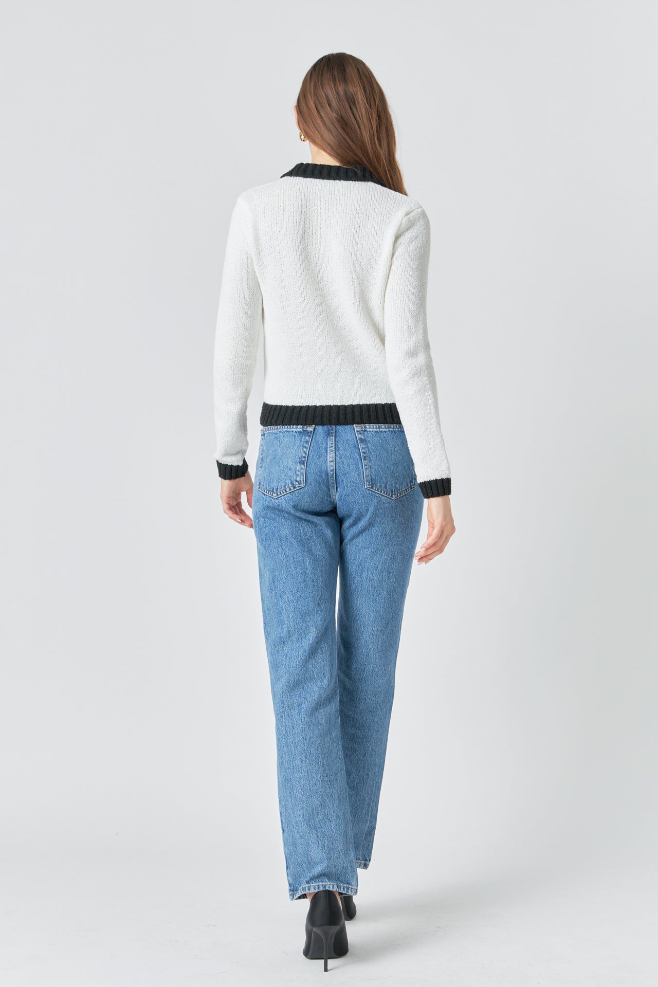 ENDLESS ROSE - Knit Collared Contrast Sweater - SWEATERS & KNITS available at Objectrare