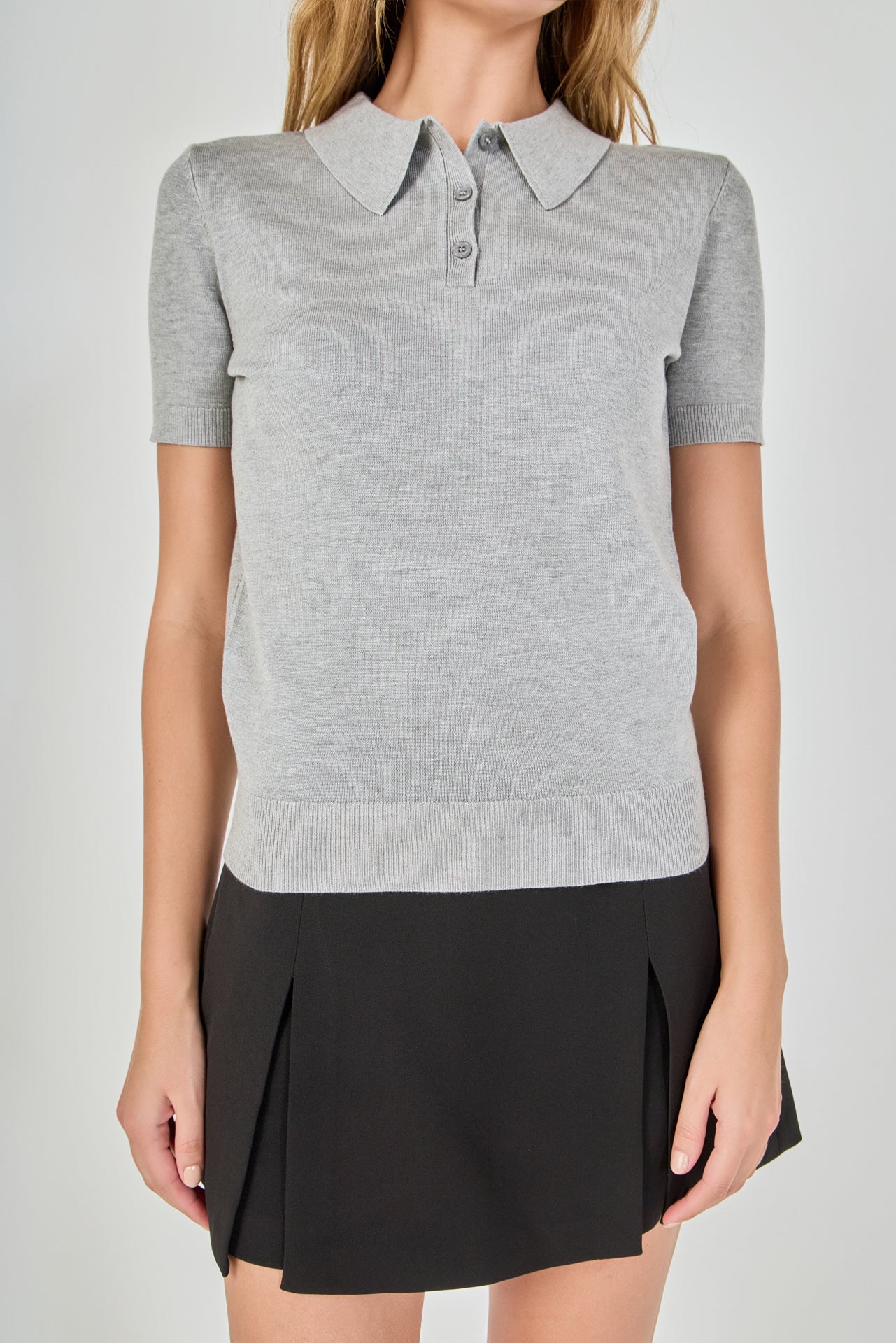 ENDLESS ROSE - Collared Short Sleeve Sweater - SWEATERS & KNITS available at Objectrare