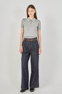 ENDLESS ROSE - Collared Short Sleeve Sweater - SWEATERS & KNITS available at Objectrare