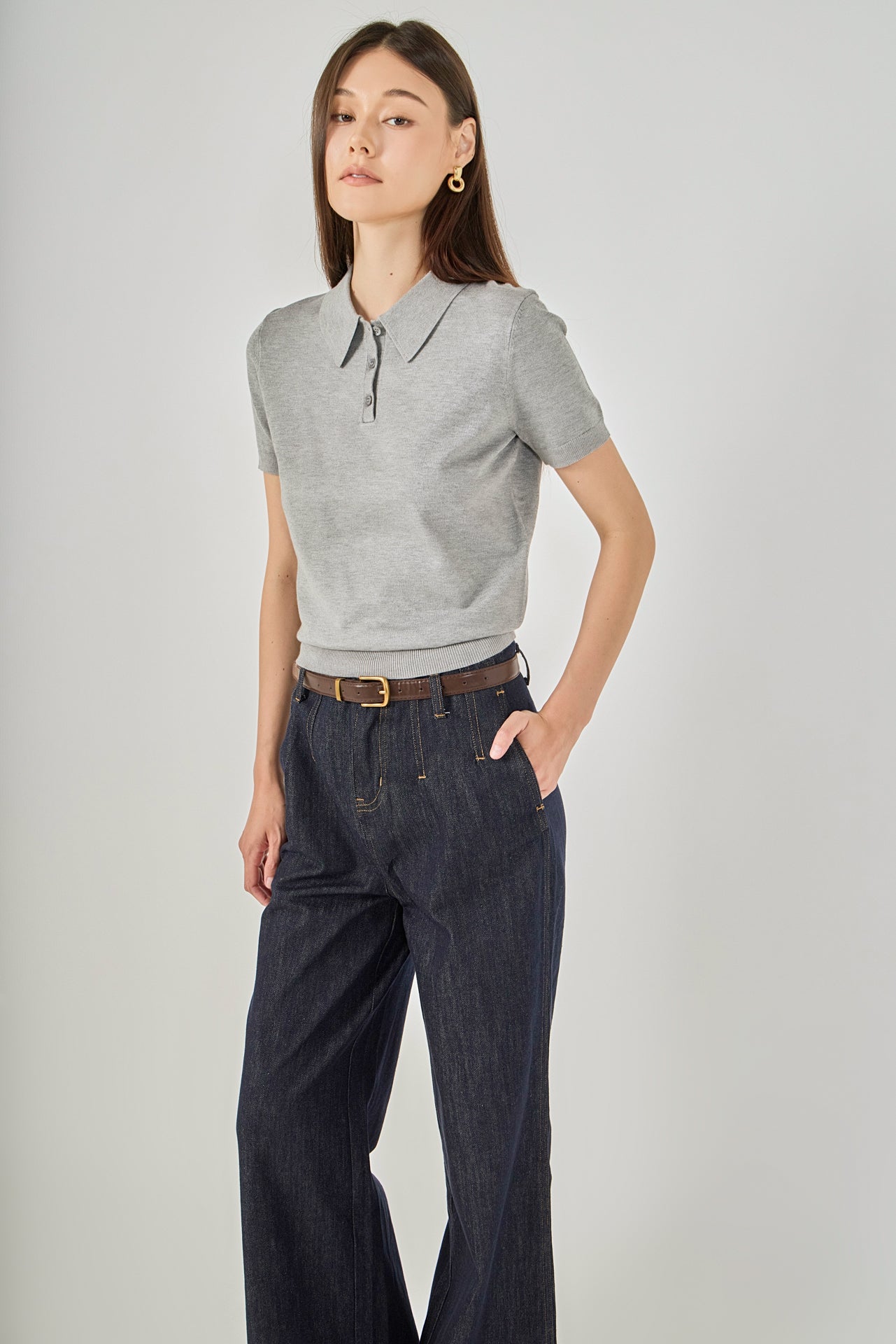 ENDLESS ROSE - Collared Short Sleeve Sweater - SWEATERS & KNITS available at Objectrare