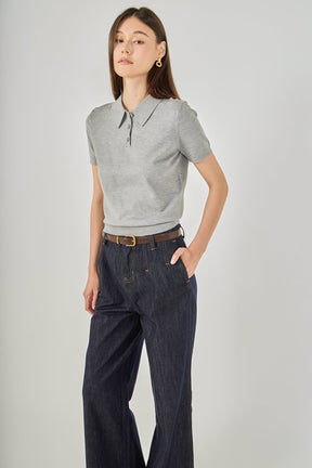ENDLESS ROSE - Collared Short Sleeve Sweater - SWEATERS & KNITS available at Objectrare