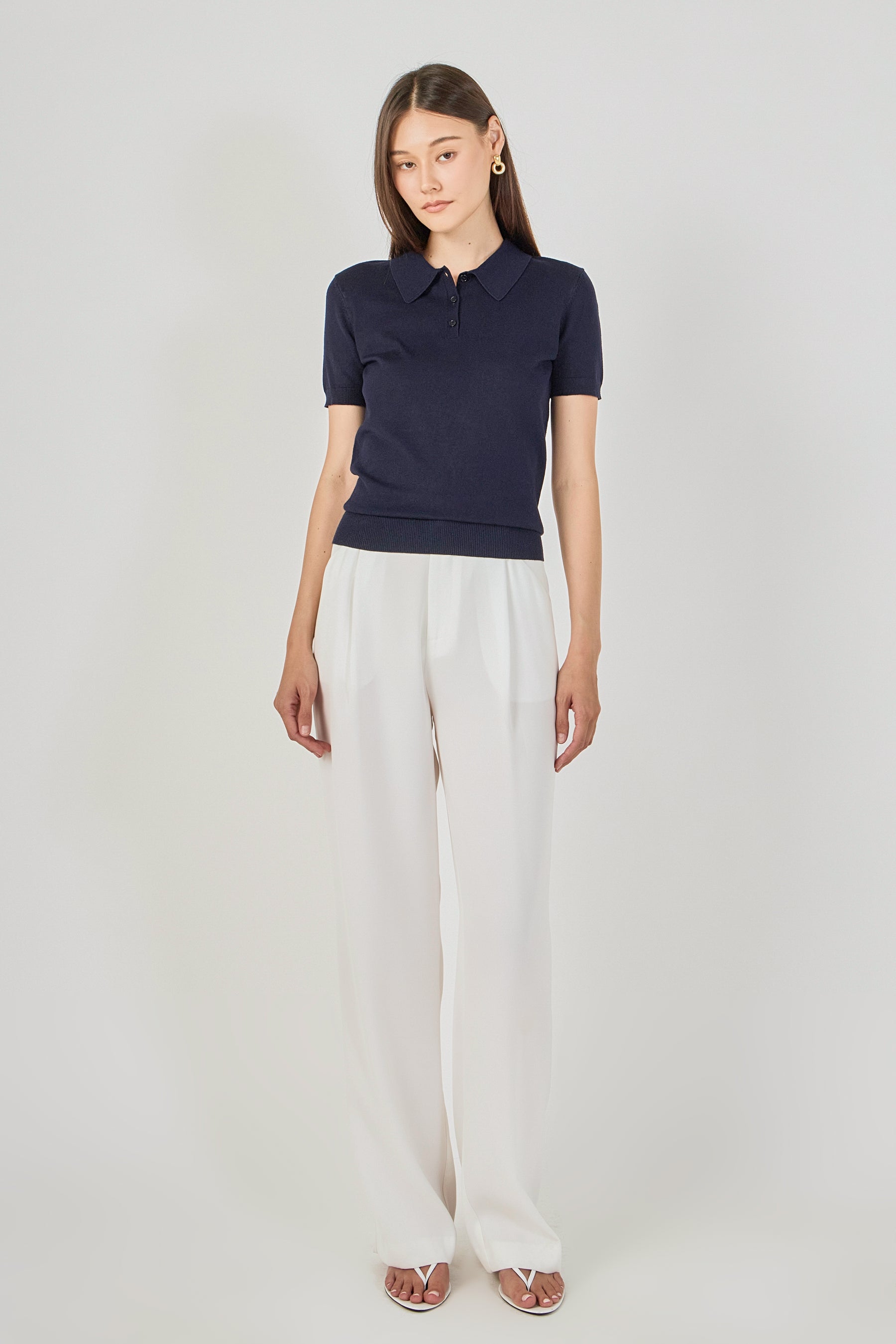 ENDLESS ROSE - Collared Short Sleeve Sweater - SWEATERS & KNITS available at Objectrare