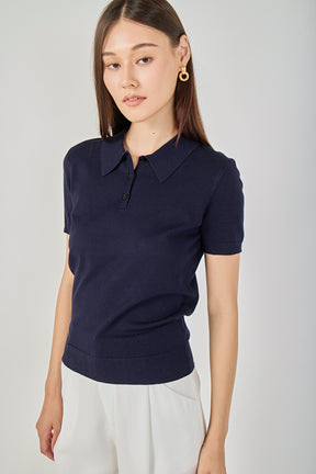 ENDLESS ROSE - Collared Short Sleeve Sweater - SWEATERS & KNITS available at Objectrare
