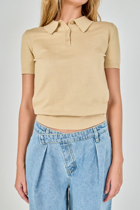 ENDLESS ROSE - Collared Short Sleeve Sweater - SWEATERS & KNITS available at Objectrare