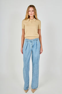 ENDLESS ROSE - Collared Short Sleeve Sweater - SWEATERS & KNITS available at Objectrare
