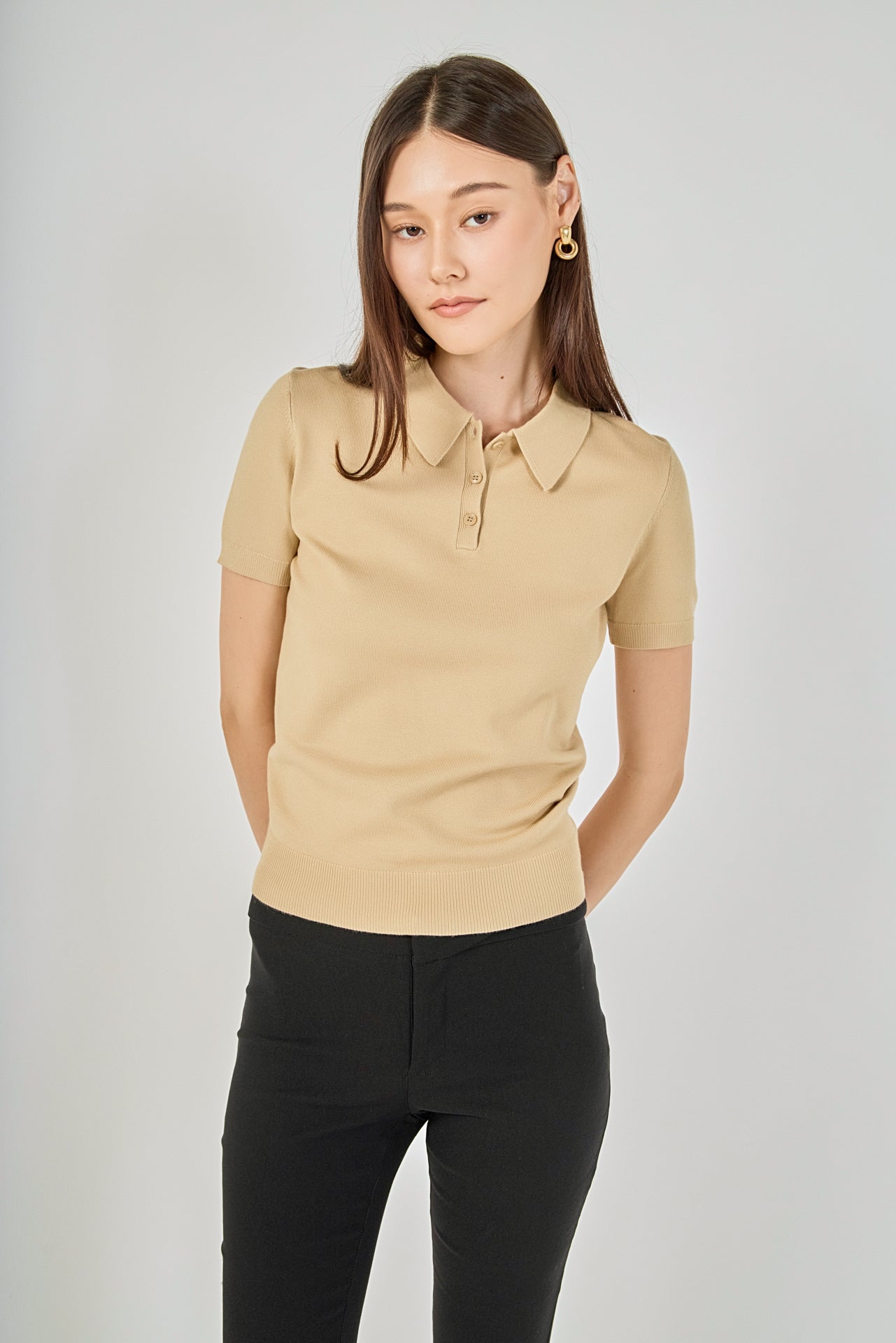 ENDLESS ROSE - Collared Short Sleeve Sweater - SWEATERS & KNITS available at Objectrare