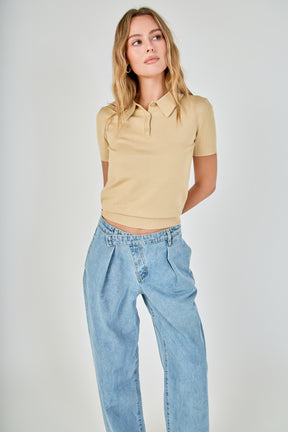 ENDLESS ROSE - Collared Short Sleeve Sweater - SWEATERS & KNITS available at Objectrare