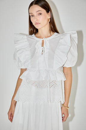 LA'VEN - Cotton Eyelet Blouse Top - TOPS available at Objectrare