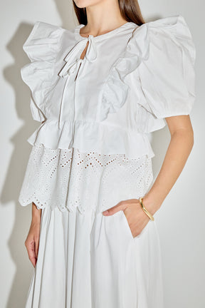 LA'VEN - Cotton Eyelet Blouse Top - TOPS available at Objectrare