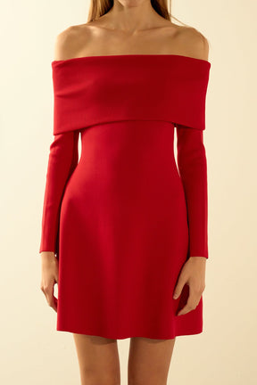 ENDLESS ROSE - Off Shoulder MIni Flare Knit Dress - DRESSES available at Objectrare