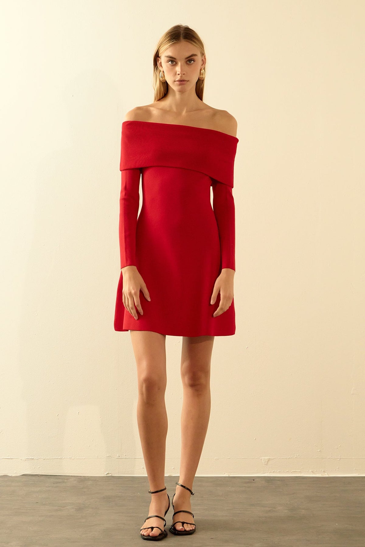 ENDLESS ROSE - Off Shoulder MIni Flare Knit Dress - DRESSES available at Objectrare