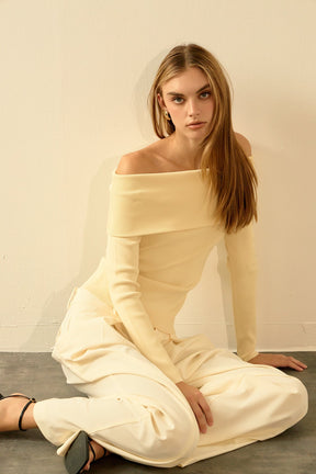ENDLESS ROSE - Off Shoulder Long Sleeve Knit Top - TOPS available at Objectrare