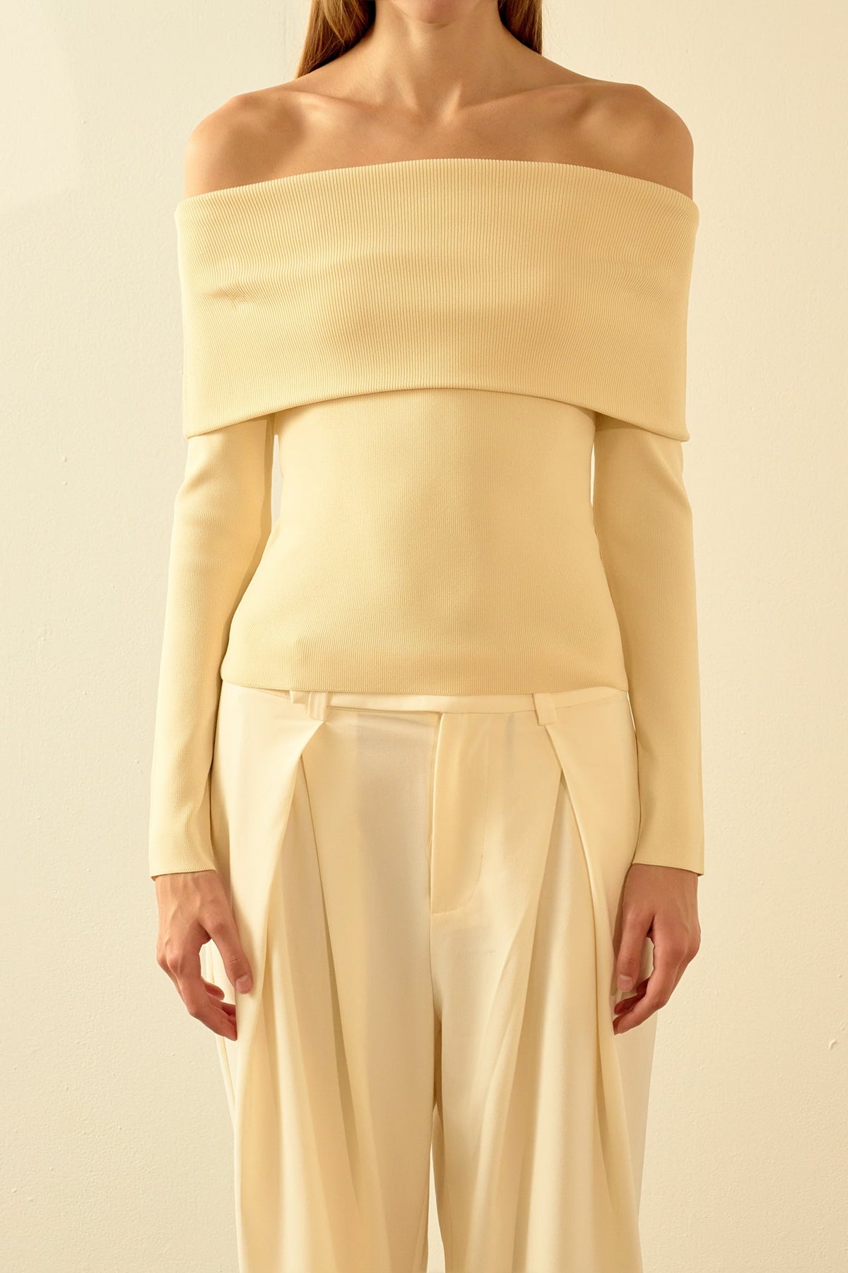 ENDLESS ROSE - Off Shoulder Long Sleeve Knit Top - TOPS available at Objectrare