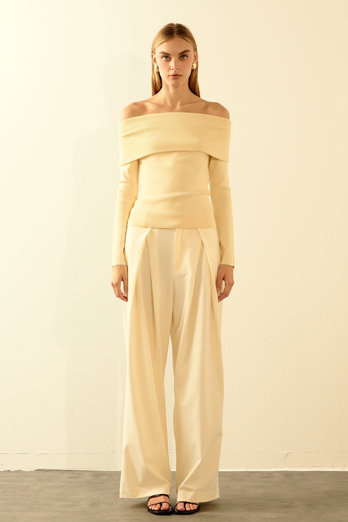 ENDLESS ROSE - Off Shoulder Long Sleeve Knit Top - TOPS available at Objectrare