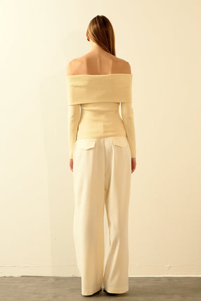 ENDLESS ROSE - Off Shoulder Long Sleeve Knit Top - TOPS available at Objectrare