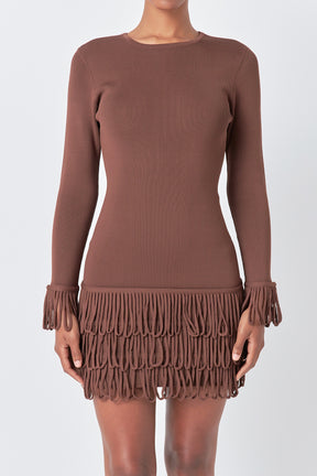 ENDLESS ROSE - Knit Loop Fringe Mini Dress - DRESSES available at Objectrare