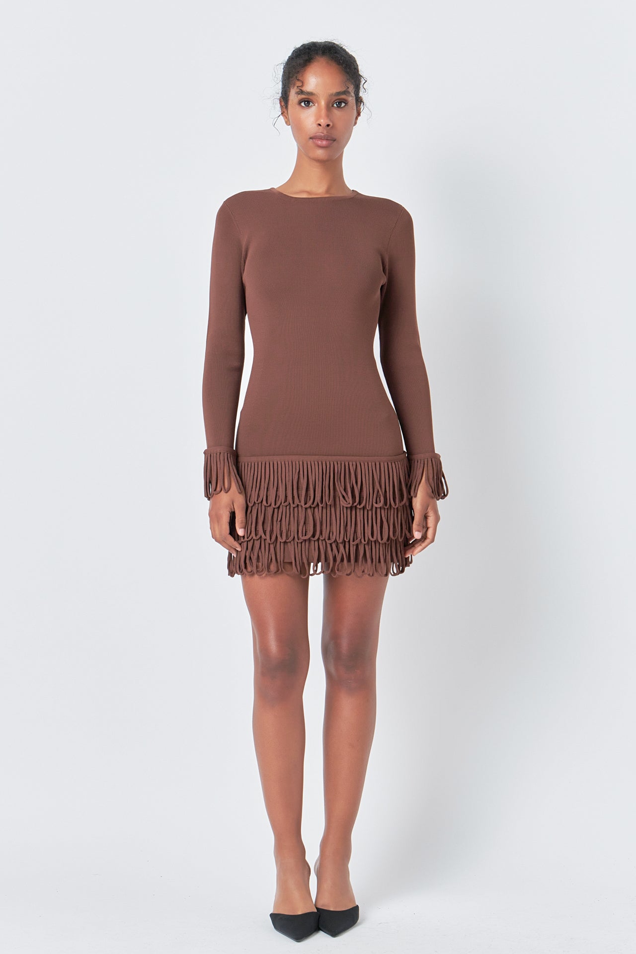 ENDLESS ROSE - Knit Loop Fringe Mini Dress - DRESSES available at Objectrare