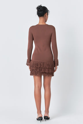 ENDLESS ROSE - Knit Loop Fringe Mini Dress - DRESSES available at Objectrare