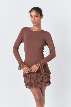 ENDLESS ROSE - Knit Loop Fringe Mini Dress - DRESSES available at Objectrare