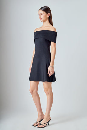 ENDLESS ROSE - Off Shoulder Lurex Knit Mini Dress - DRESSES available at Objectrare