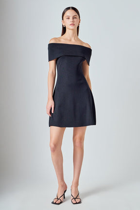 ENDLESS ROSE - Off Shoulder Lurex Knit Mini Dress - DRESSES available at Objectrare