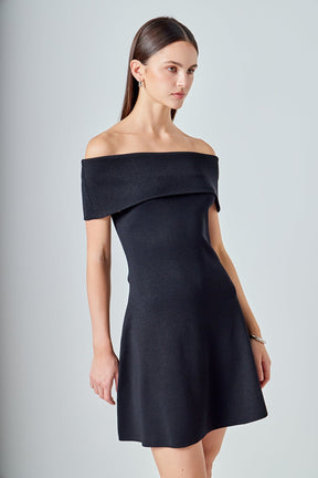 ENDLESS ROSE - Off Shoulder Lurex Knit Mini Dress - DRESSES available at Objectrare