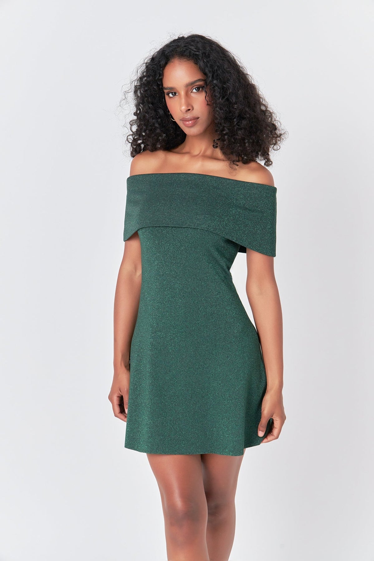 ENDLESS ROSE - Off Shoulder Lurex Knit Mini Dress - DRESSES available at Objectrare
