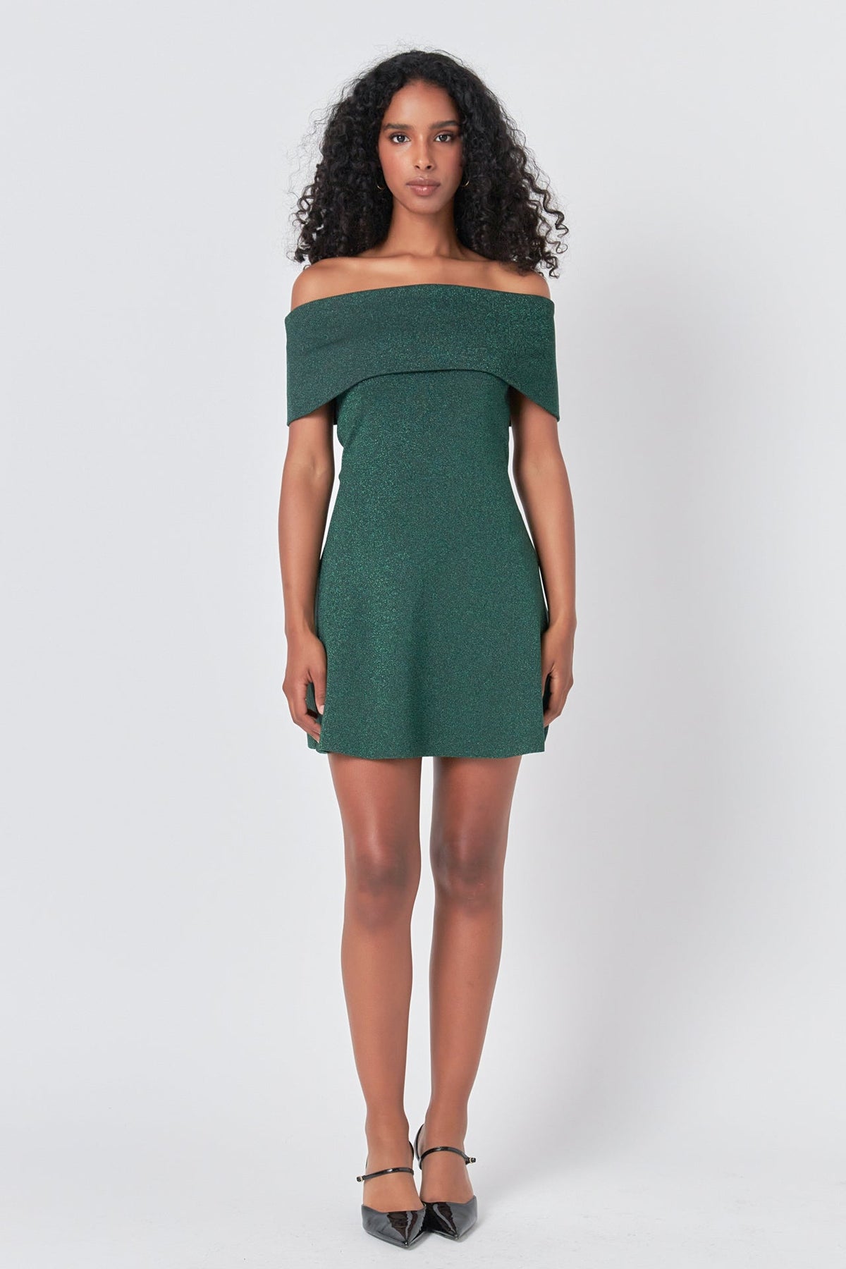 ENDLESS ROSE - Off Shoulder Lurex Knit Mini Dress - DRESSES available at Objectrare