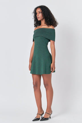 ENDLESS ROSE - Off Shoulder Lurex Knit Mini Dress - DRESSES available at Objectrare