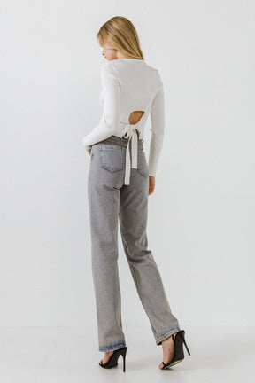 GREY LAB - Grey Lab - Back Bow Cut Out Long Sleeve Top - TOPS available at Objectrare