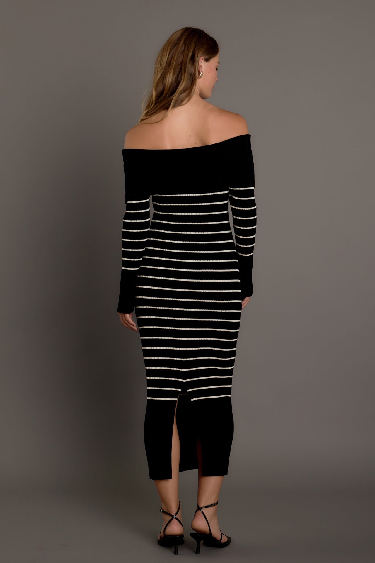 ENDLESS ROSE - Off Shoulder Fold Striped Maxi Dress - DRESSES available at Objectrare