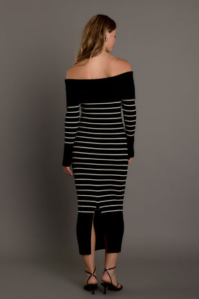 ENDLESS ROSE - Off Shoulder Fold Striped Maxi Dress - DRESSES available at Objectrare