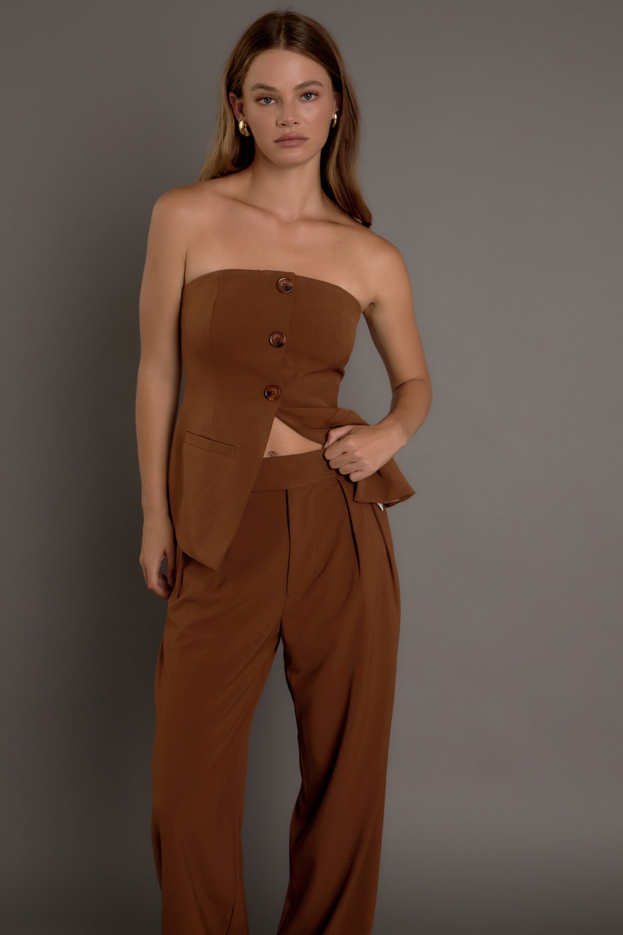 ENDLESS ROSE - Mid Rise Pleated Wide leg Trousers - PANTS available at Objectrare