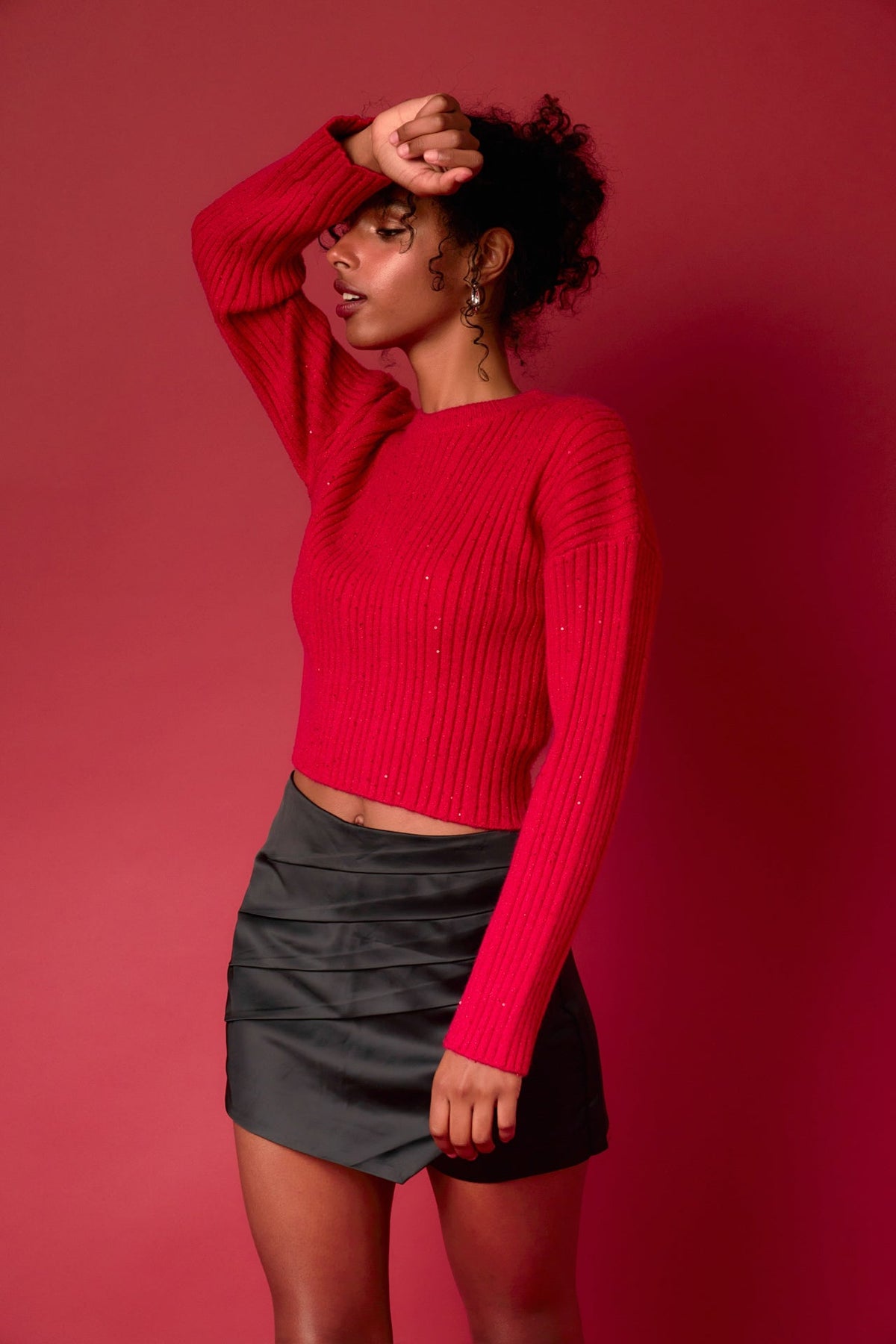 Endless Rose - Sequins Cropped Sweater