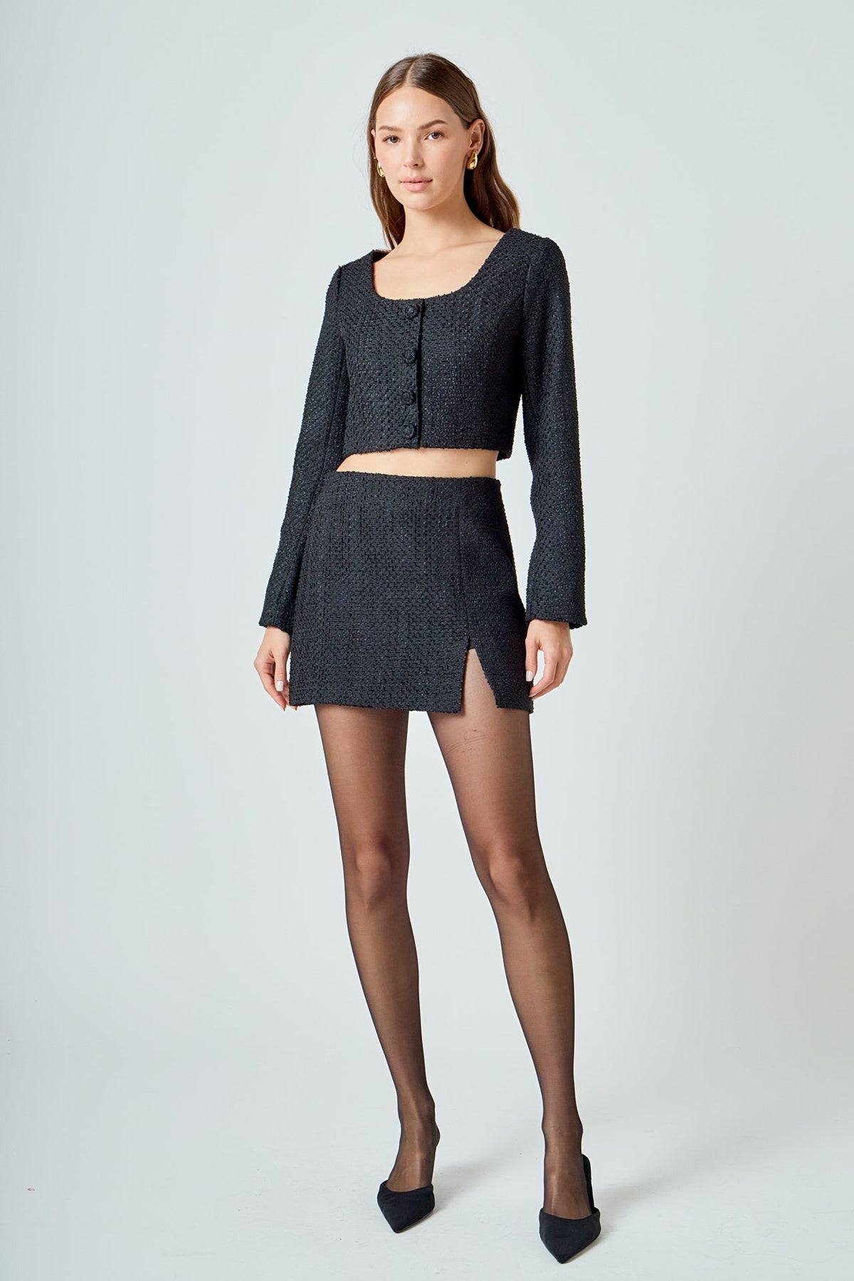 ENDLESS ROSE - High Waisted Tweed Mini Skirt - SKIRTS available at Objectrare