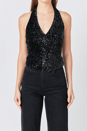 ENDLESS ROSE - Sequins Velvet Halter Top - TOPS available at Objectrare