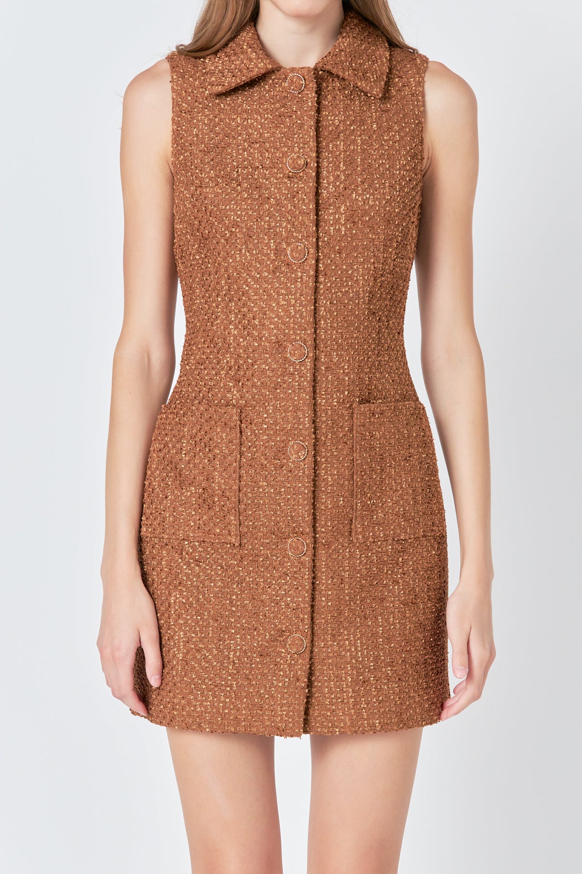 ENDLESS ROSE - Tweed Collared Mini Dress - DRESSES available at Objectrare