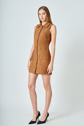 ENDLESS ROSE - Tweed Collared Mini Dress - DRESSES available at Objectrare