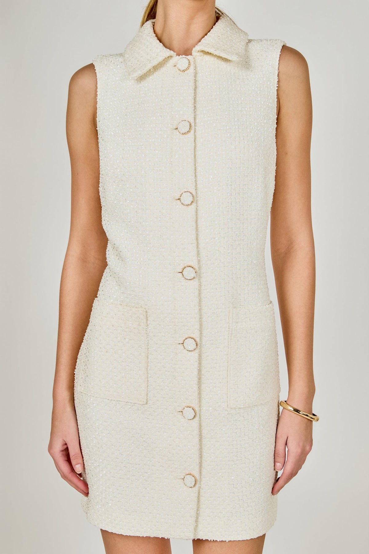 ENDLESS ROSE - Tweed Collared Mini Dress - DRESSES available at Objectrare