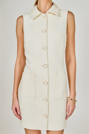 ENDLESS ROSE - Tweed Collared Mini Dress - DRESSES available at Objectrare